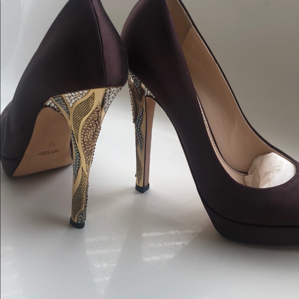 Burgundy Satin jeweled heels